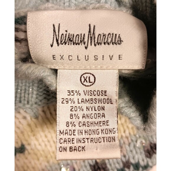 Vtg Neiman Marcus Cashmere Sweater Wn XL Lambswool Angora Fair Isle Icelandic - Picture 8 of 9